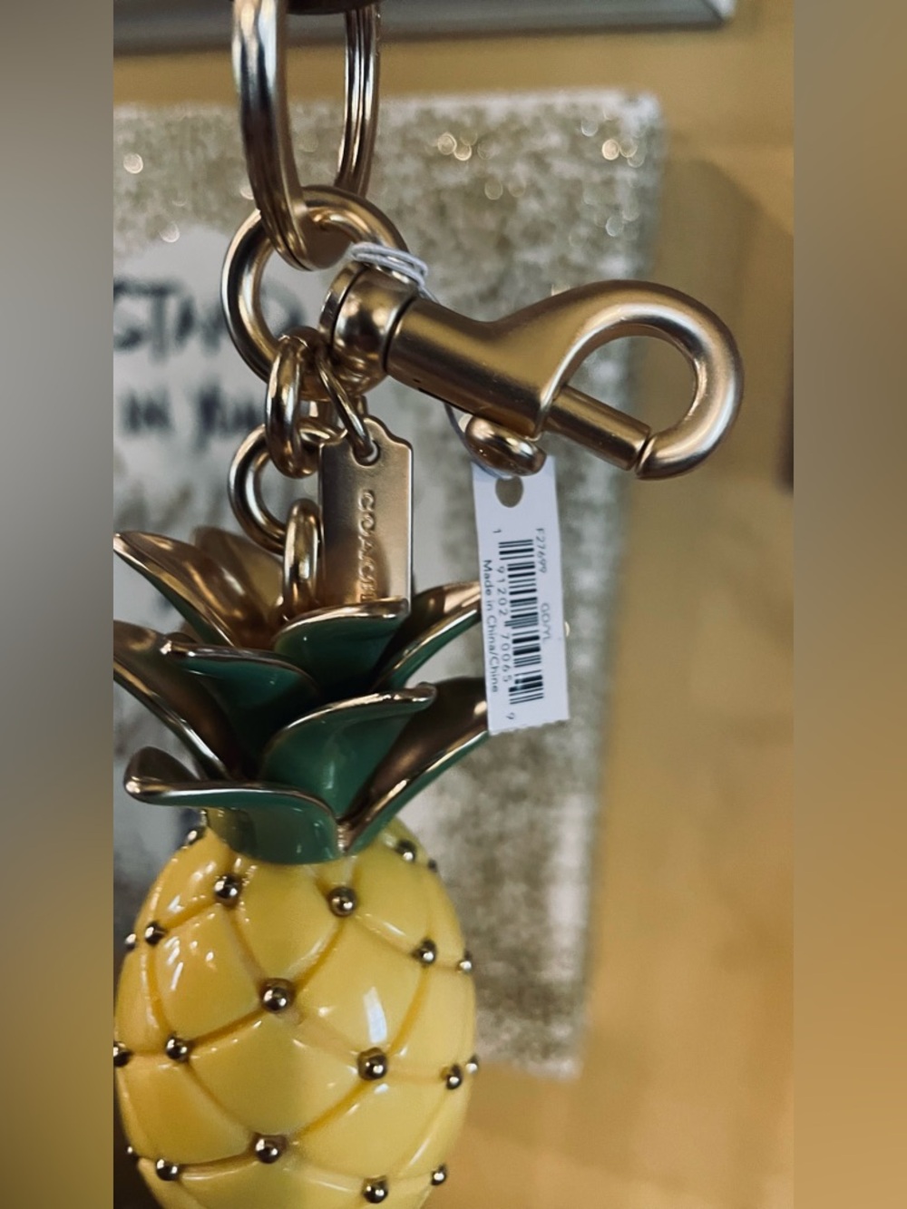 COACH Pineapple 3D Bag Charm Keychain Style No. F27699 Gold/Yellow NWT - Picture 3 of 11